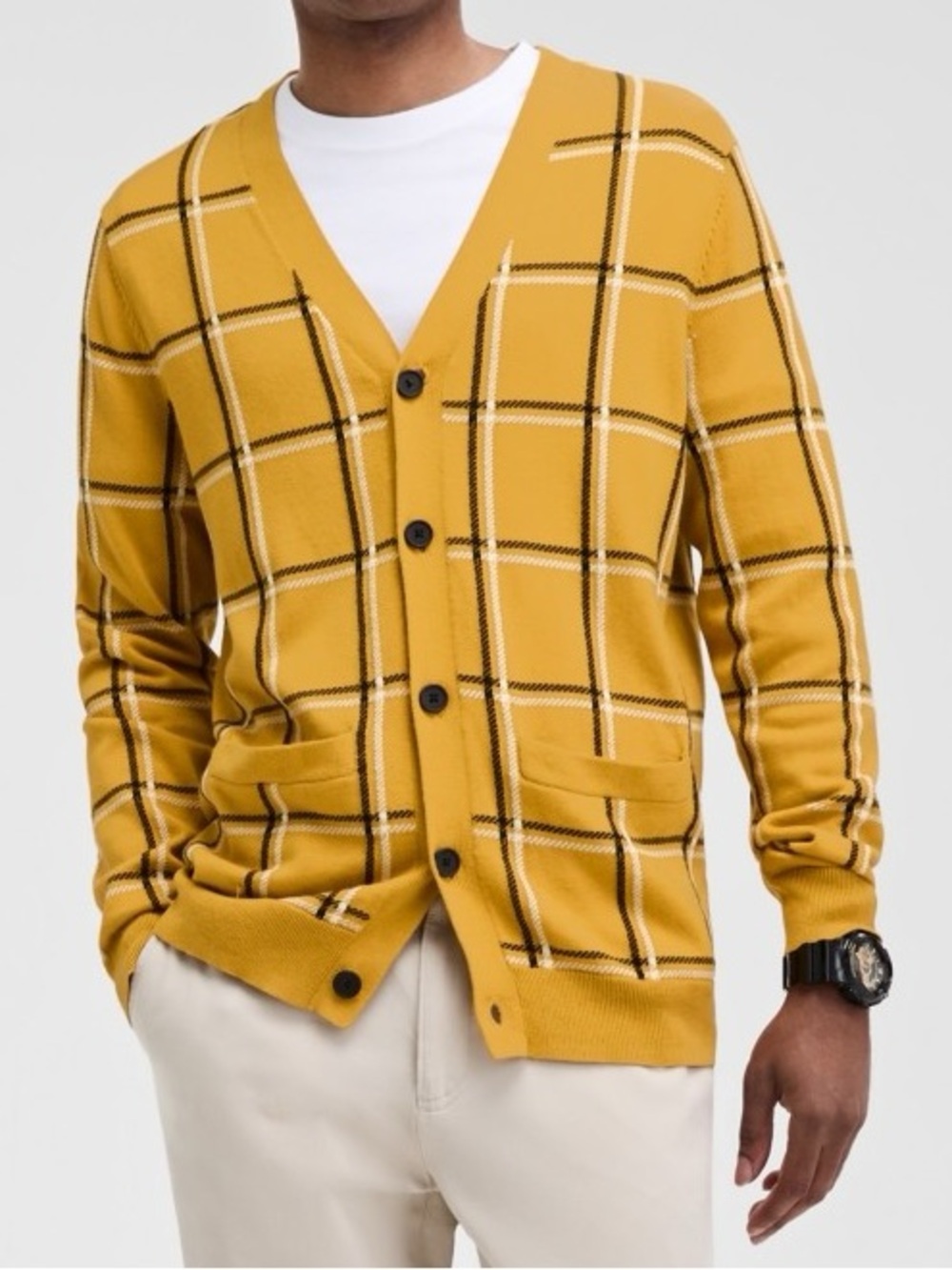 Club Room Men's Cotton Windowpane Plaid Frat Cardigan Sweater